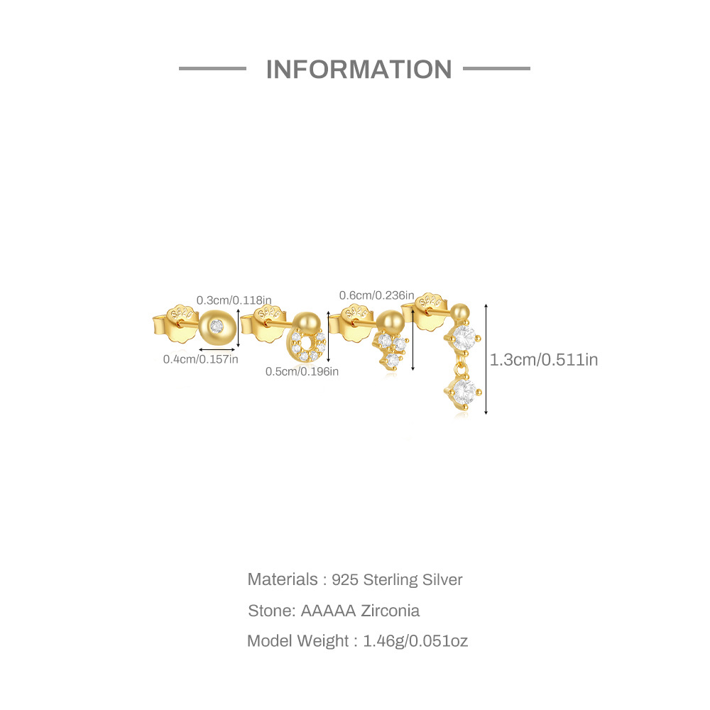 5g Weight 925 Sterling Silver Ear Needle Material Zircon Inlay Material Ear Studs Classification 3 Pieces, 4 Pieces Quantity Holiday, Travel, Daily Occasion 925 Sterling Silver Material Geometric Pattern Women's Gender Plating Design Simple Style Style 3 Pieces 4 Pieces 925 Sterling Silver Zircon Geometric Ear Studs 2