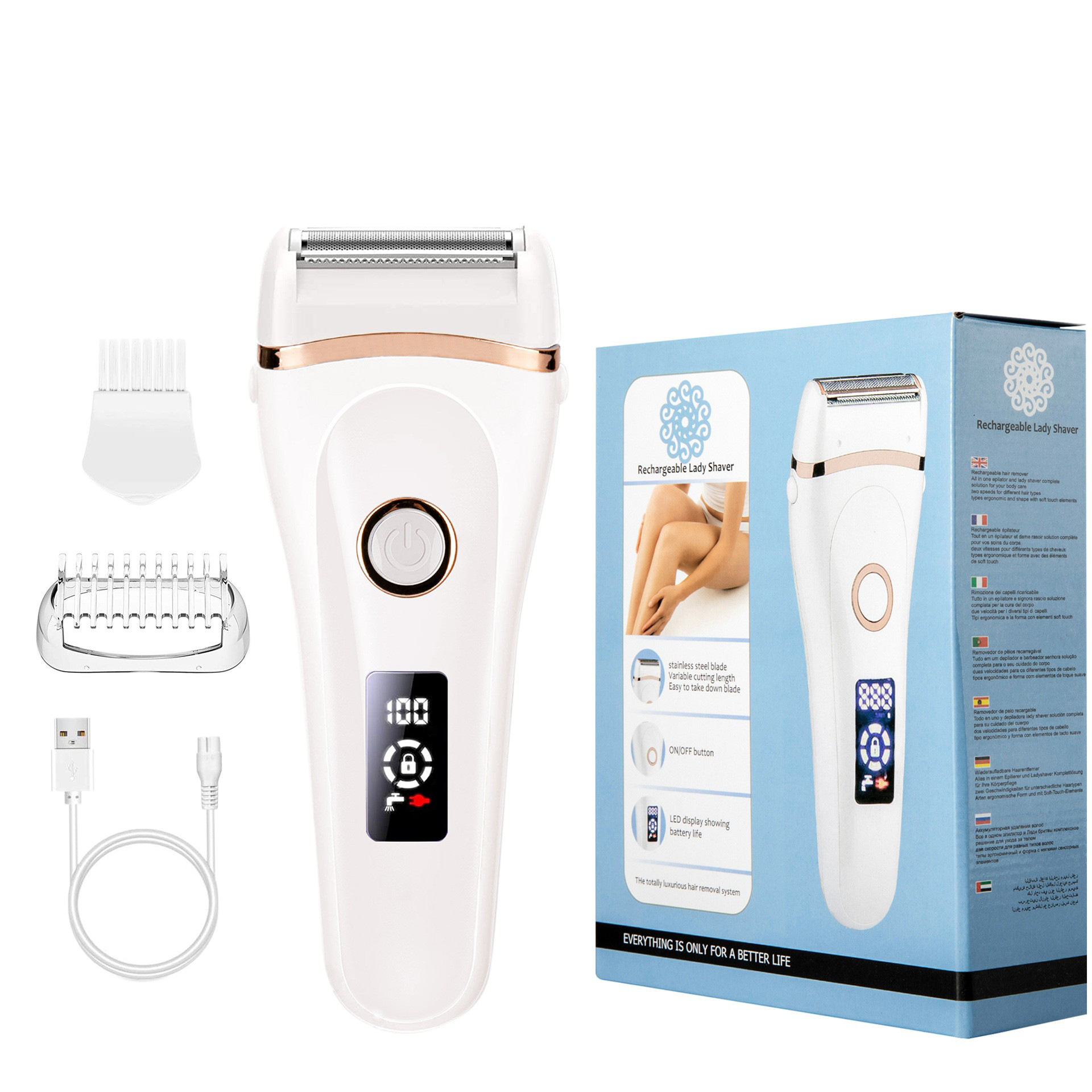 Instrumento de depilación transfronteriza Shaver máquina de afeitar de las mujeres Dispositivo de depilación eléctrica raspador axila pierna raíz LCD impermeable image 4