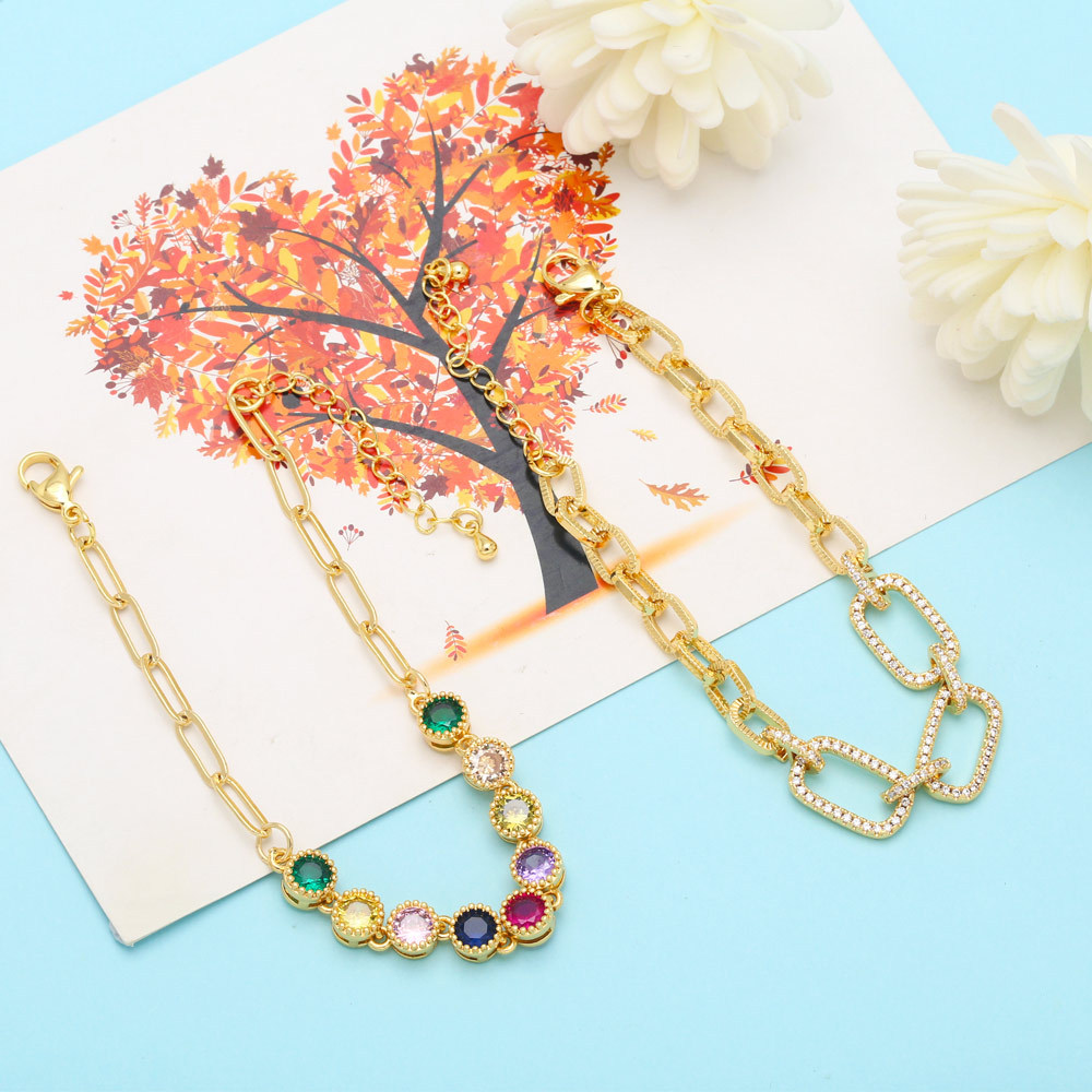 Fashion Geometric Copper Bracelets Splicing Gold Plated Zircon Copper Bracelets