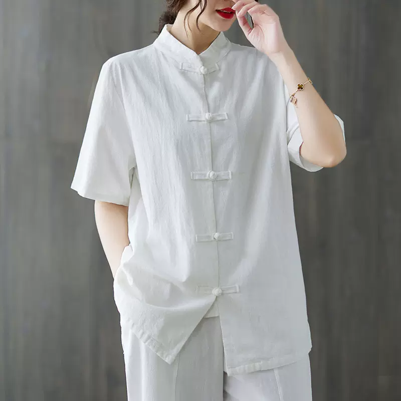 Y春夏新款棉麻中式立领盘扣上衣太极服国风大码外套工作服禅茶服