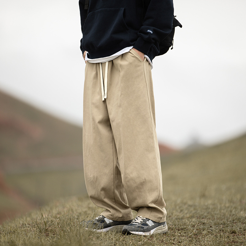 Pantalones casuales verticales rectos lavados con arena de algodón puro para hombres 2025 primavera nuevo diseño plisado herramientas pantalones básicos de todo fósforo