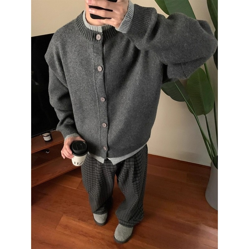 2026 Japanese Style New Men's Retro Round Neck Two-Piece Autumn Winter Loose Casual Knitted High-End Sweater_viptrois.com
