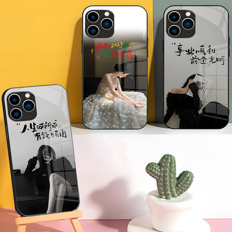 For iPhone16 mobile phone case 15 advanced 14 temperament 13 girls 12 glass 11 New Year 7/8 rich X full package