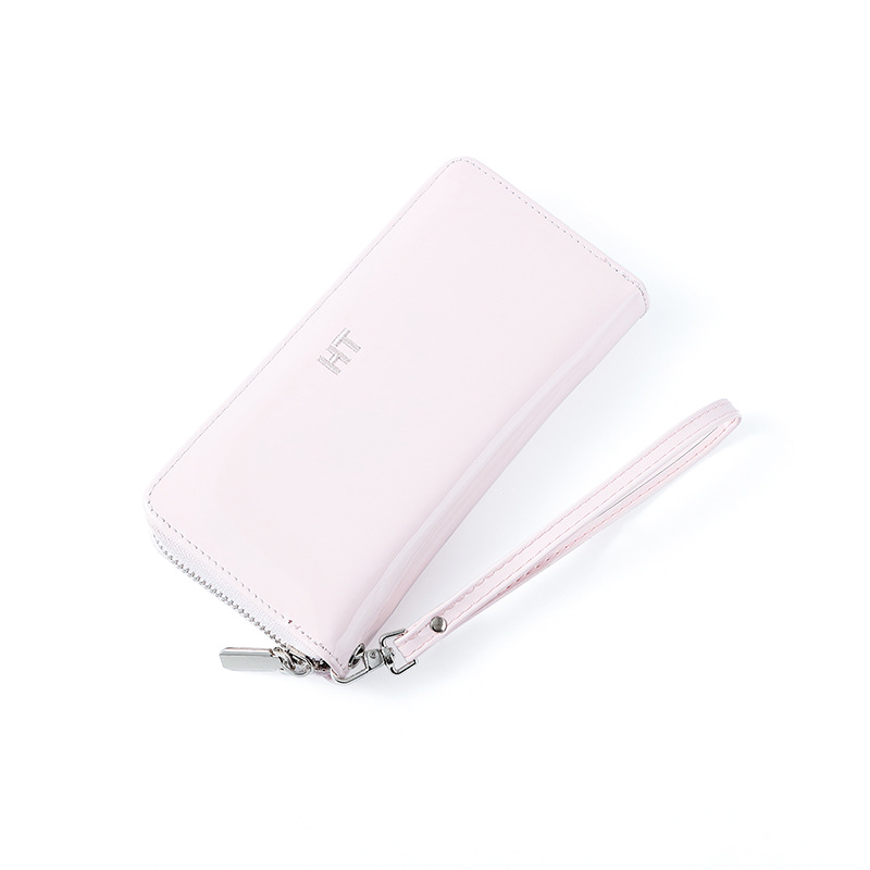 Bolso de pulsación de una sola mujer moda coreana zipper bolso de teléfono móvil esmaltado bolso de mano brillante bolso de tarjeta múltiple