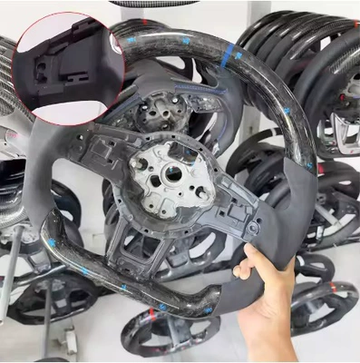fiber steering wheel, Steering wheel - forged-blue-foil-with-left-and-right-perforated-holes