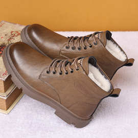 加绒马丁靴男2025新款加绒高帮工装鞋潮流羊毛棉鞋保暖雪地靴