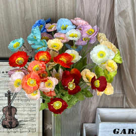 植绒4头绢布罂粟花烟花菊假花 婚庆路引插花排装饰仿真花虞美人