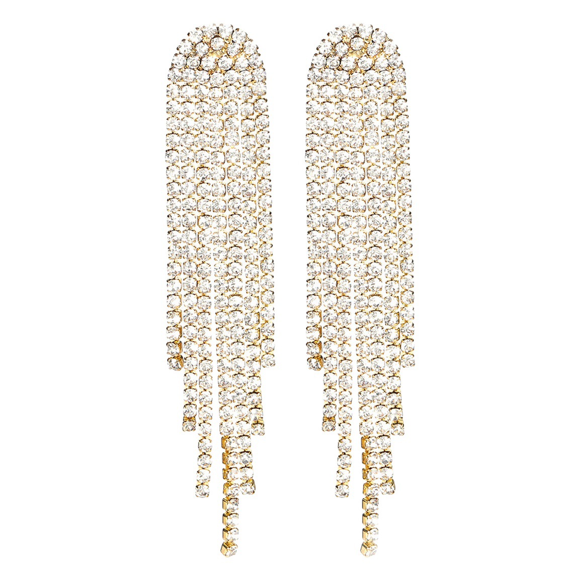 High-End Luxury Super Flash Rhinestone Long Tassel Earrings for Women Without Pierced Ears, Fashionable Elegant Earrings