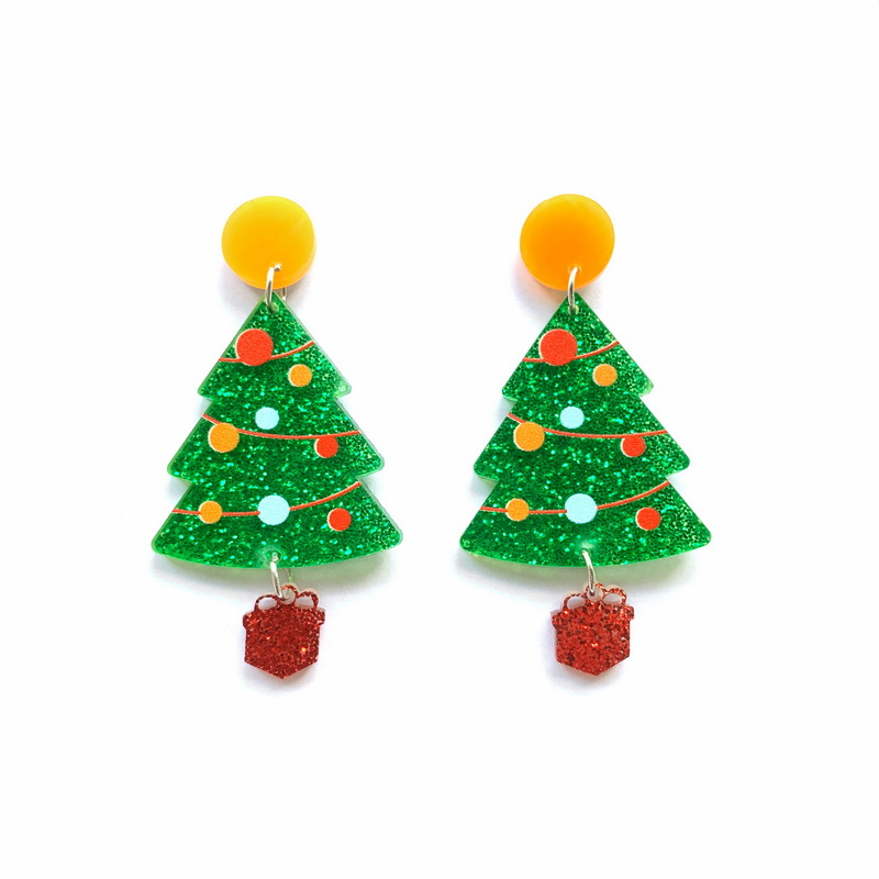 Christmas Tree, Christmas Socks Pattern 1 Pair Cartoon Style Christmas Tree Christmas Socks Printing Arylic Earrings