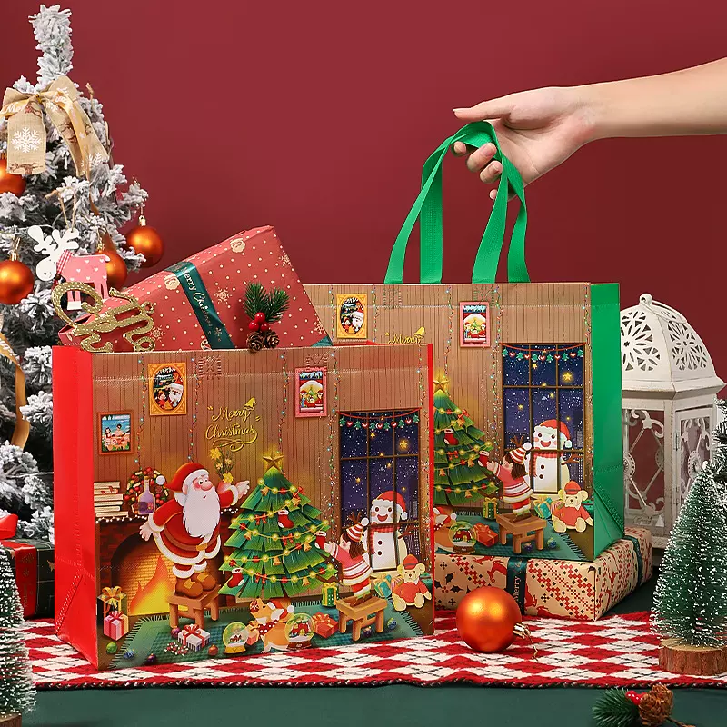圣诞节零食糖果礼品袋手提袋包装礼物圣诞老人节日购物袋圣诞限定