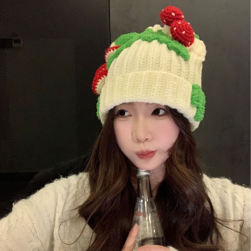 手作りのかぎ針編みのクリスマスの甘くてかわいいキノコの帽子の子供の秋冬の保温のニットの毛糸の帽子の大きい頭の周りは顔が小さいです。|undefined