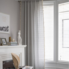 Le Xu Plain Cotton Linen Striped Curtain Fabric Wholesale Nordic Minimalist INS Style Gray and White Fine Striped Bed Room Rod Draping Curtains