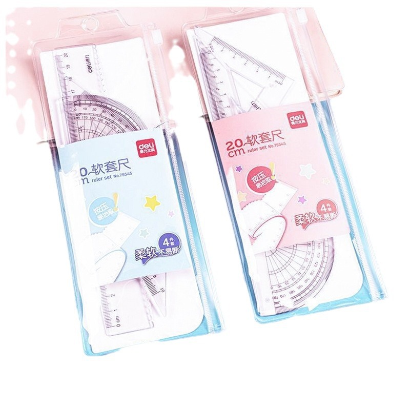 79545 reglas de manga suave de cuatro piezas de reglas de 20cm reglas rectas triangulares de dibujo de exámenes de papelería para estudiantes