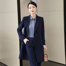 藏青色西装外套女秋冬中长款加厚职业装大衣气质女神范西服套装女