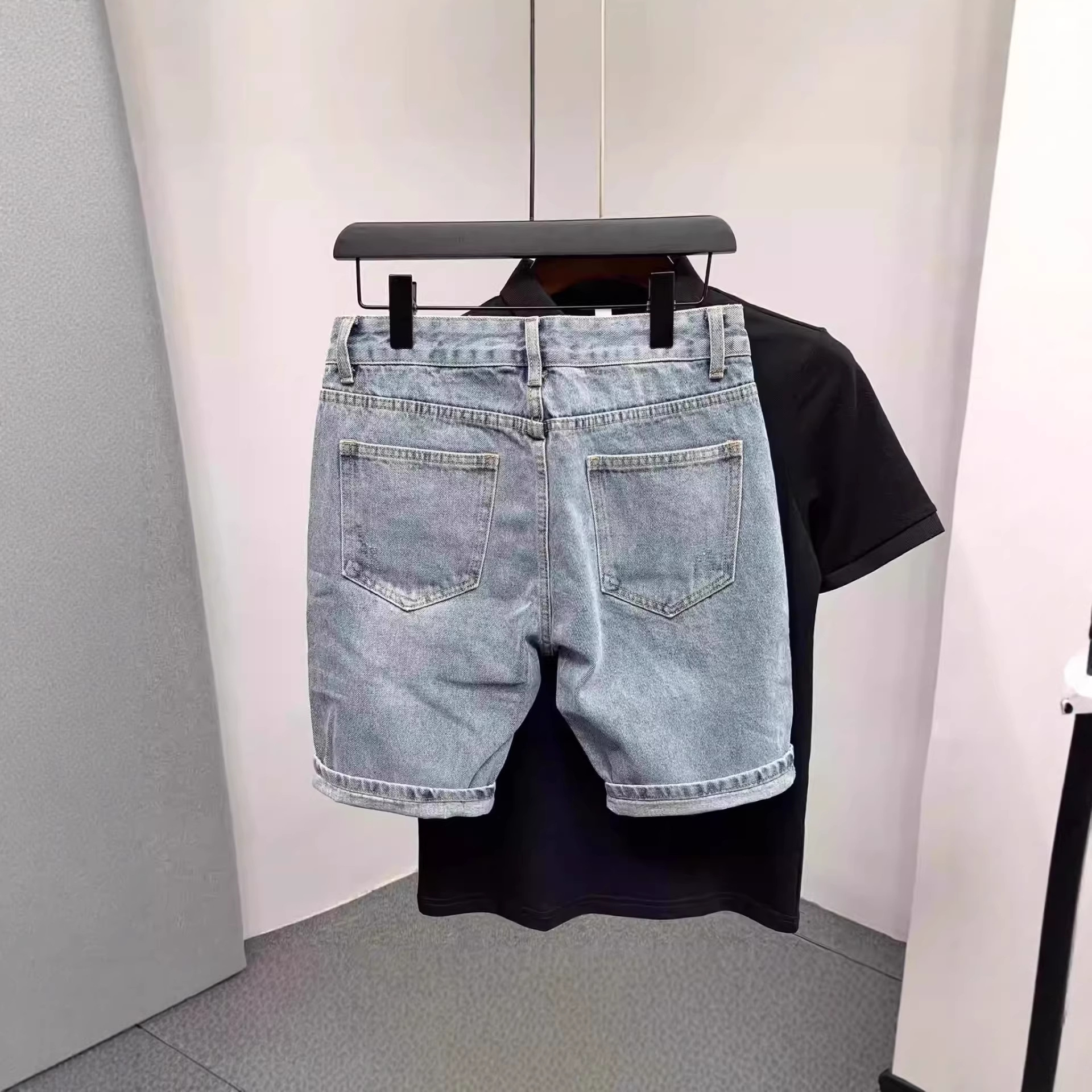 Men's Retro Blue Denim Shorts High End Casual Five Point Pants Summer Trendy Outerwear_mkmklike.com