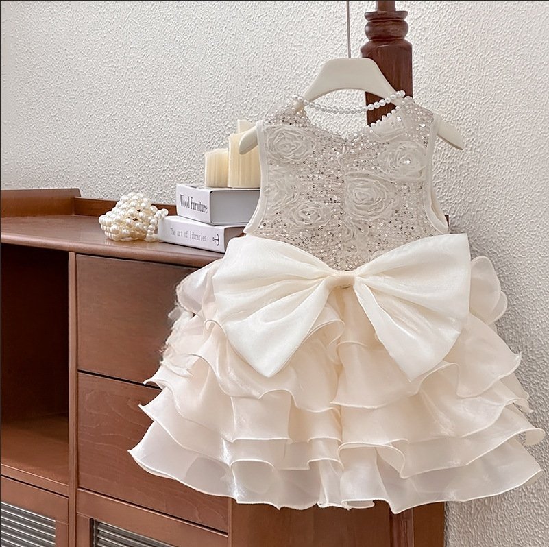 2026 Summer Girls' Dress with Sequins and Flowers, High-End Princess Dress, Wholesale, Stylish