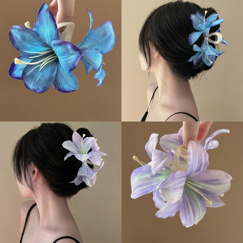 超仙氛围感仿真百合花朵发夹唯美高级感后脑勺盘发鲨鱼夹发抓头饰