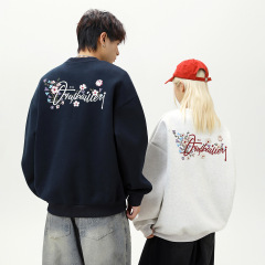 男性と女性のための厚手の質感のラウンドネックスウェットシャツ、秋スタイルのヘビーウェイトコントラスト刺繍トレンディなブランドルーズプルオーバージャケット