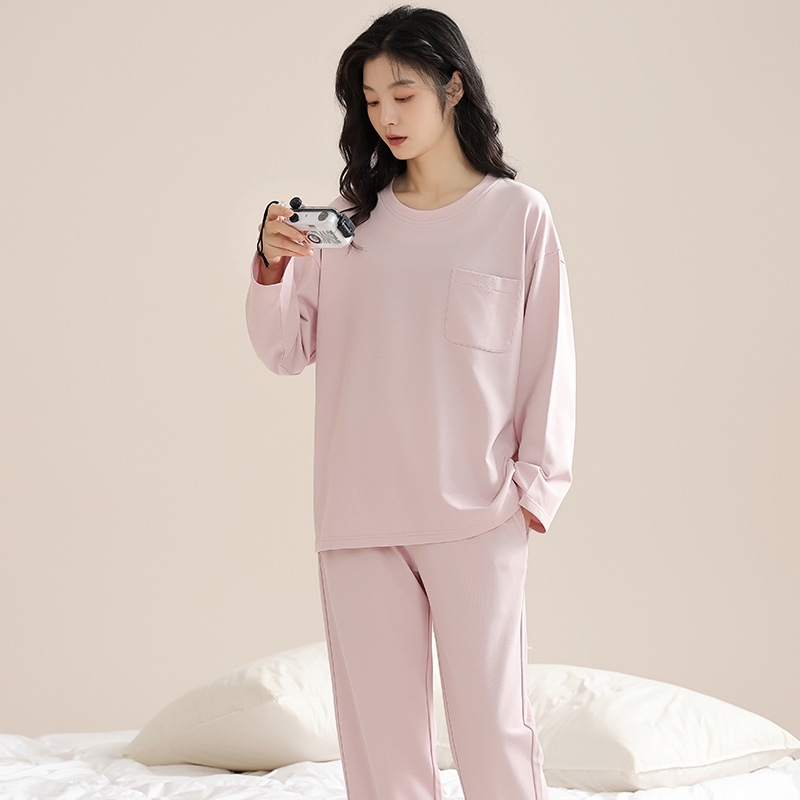 새로운 스타일 잠옷 여성의 가을 순면 긴 소매 봄과 가을 얇은 귀여운 하이 엔드 외부 착용 홈 의류 세트