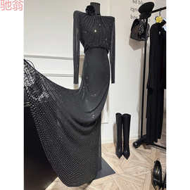T8Y秋冬季新款法式御姐气质女神范遮肚子显瘦黑色高端连衣裙奢华