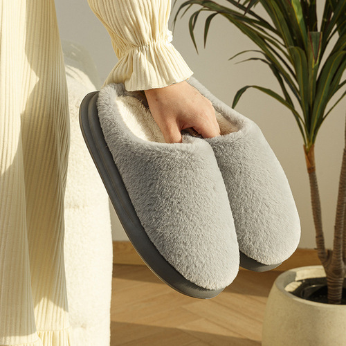 Cotton slippers, women's autumn and winter indoor thick sole and non-slip office home fashion fluffy cotton slippers, men's bag and heel