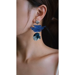クラインニッチ ニッチブルーイヤリング ハンドメイド オリジナルデザインイヤリング オリジナルデザイン ニッチイヤリング クレイン合金なし