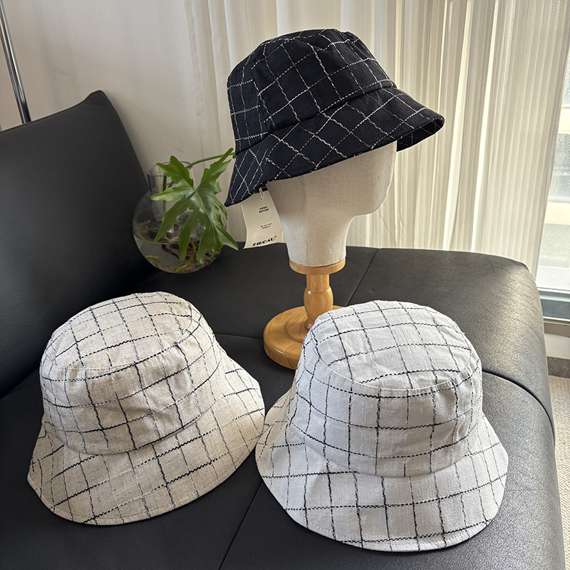 Spring and Summer New Linen Blend Bucket Hat, Unisex, Simple and Versatile Sun Hat, Plaid Casual Hat, Bucket Hat Spring and Summer New Linen Blend Bucket Hat, Unisex, Simple and Versatile Sun Hat, Plaid Casual Hat, Bucket Hat