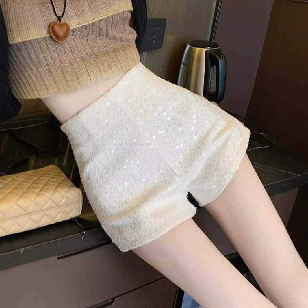 Высокие шорты с пайетками, подросткам, в стиле Chanel, деми-сезон