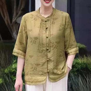 Middle-aged and elderly women's summer clothing new Chinese-style top 2024 new mother's half-sleeve small shirt shirt grandma clothes