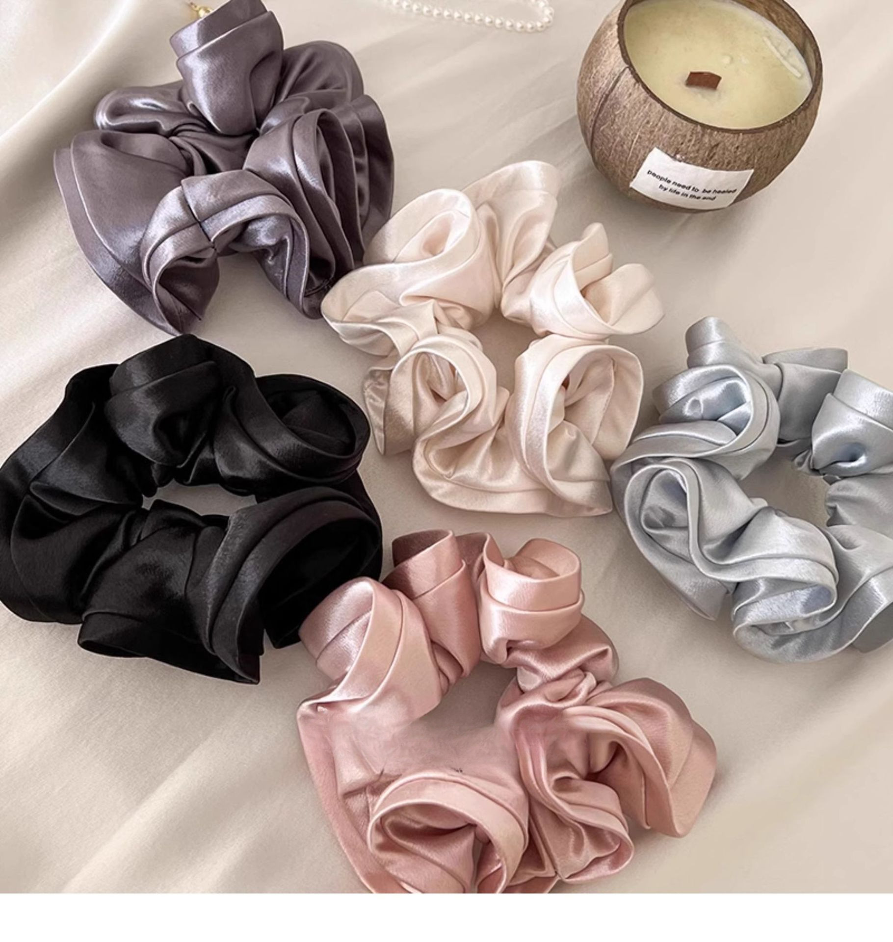 Korean Style Cyber Celebrity Pearlescent Satin Ruffled Large Intestine Hair Ring High-grade Tie Rope Women's Elegant Horseshoe Hair Rope Tie Head Flower