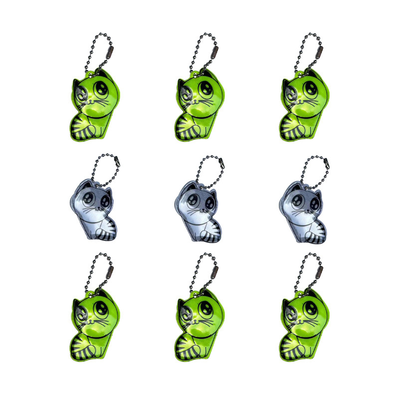 Colgante reflectante de seguridad nocturna al aire libre de dibujos animados gatito forma llavero