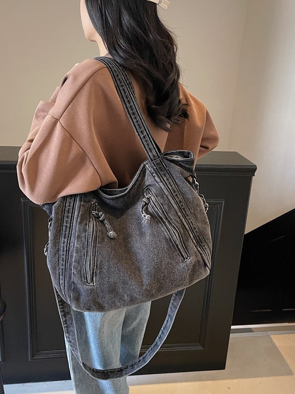 Bolso de gran capacidad de mezclilla retro para mujer 2025 nueva moda simple bolso de mensajero de un solo hombro bolso de viaje casual