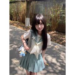 Xiaoyazhixia セーラースーツプリーツスカート海軍制服スカート夏カレッジハイウエストプリーツスカート