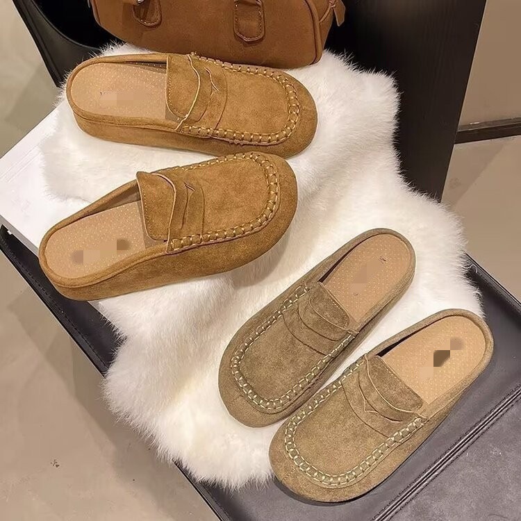 Retro Matte Comfortable Suede Casual Mules for Women 2026 Summer Fashion Lazy Birkenstock-Style Slippers with Hidden Height Increase