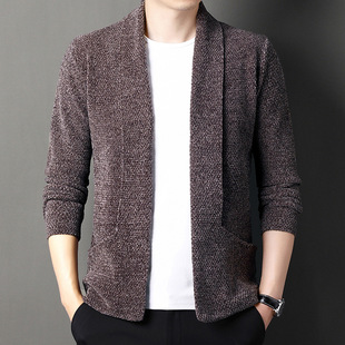 2024 Autumn New Chenille Cardigan Men's Sweater Men's Sweater Tops Middle-Aged Large Size Outer Top