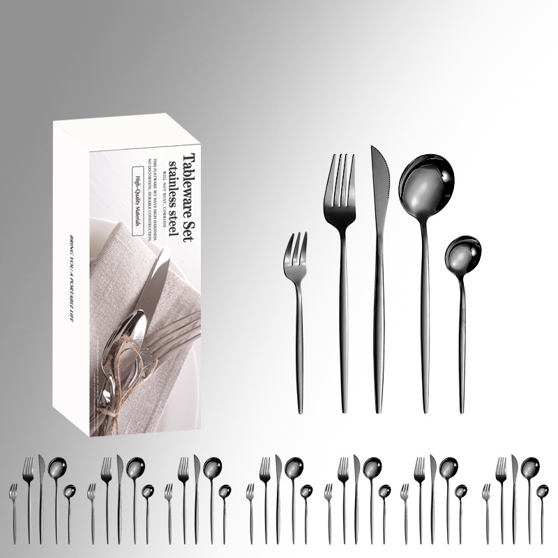 Amazon vajilla de acero inoxidable 20/30/40 piezas traje Portugal 4 piezas principales caja simple comida occidental cuchillo, tenedor y cuchara traje