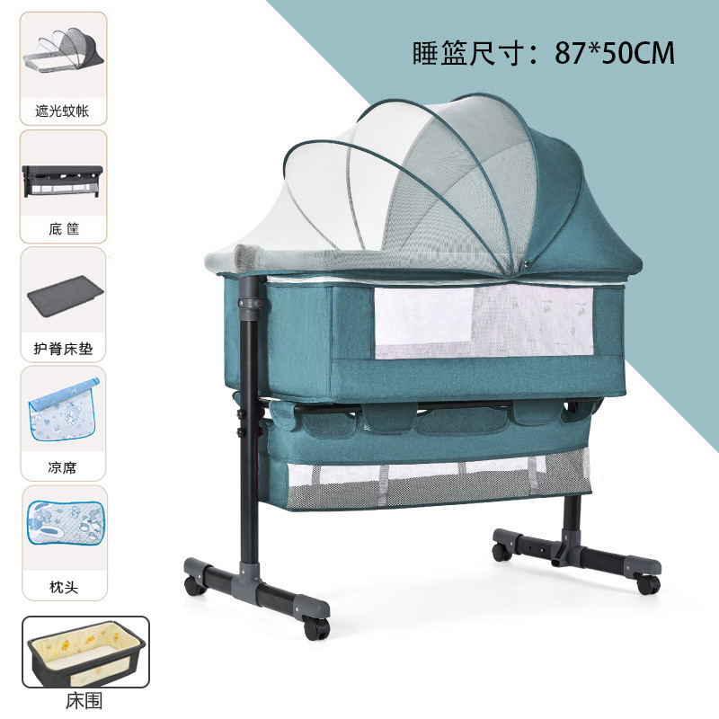 Cama cuna multifuncional para recién nacidos, extraíble con cama plegable, cama para juegos para bebés, mesa de pañales con rodillo