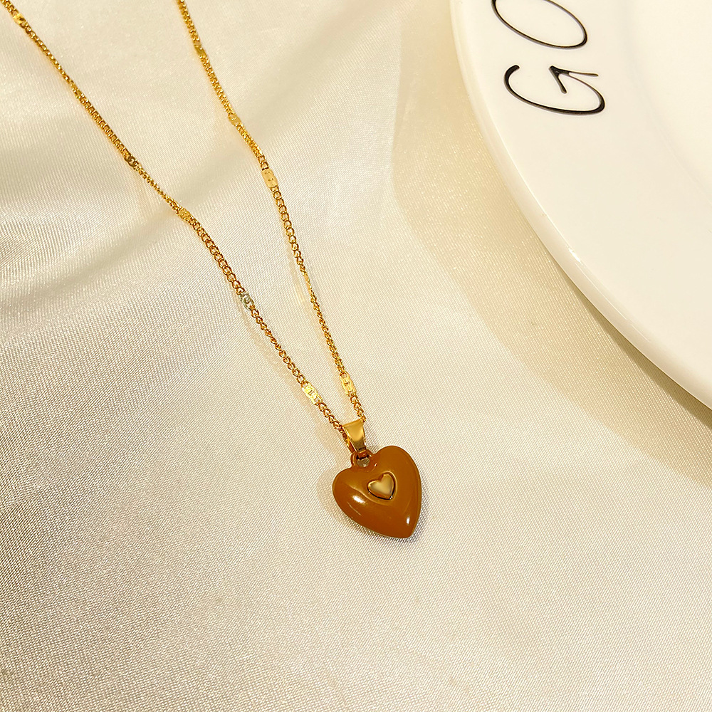 Fashion Enamel Dripping Oil Double Heart Pendant Necklace display picture 8