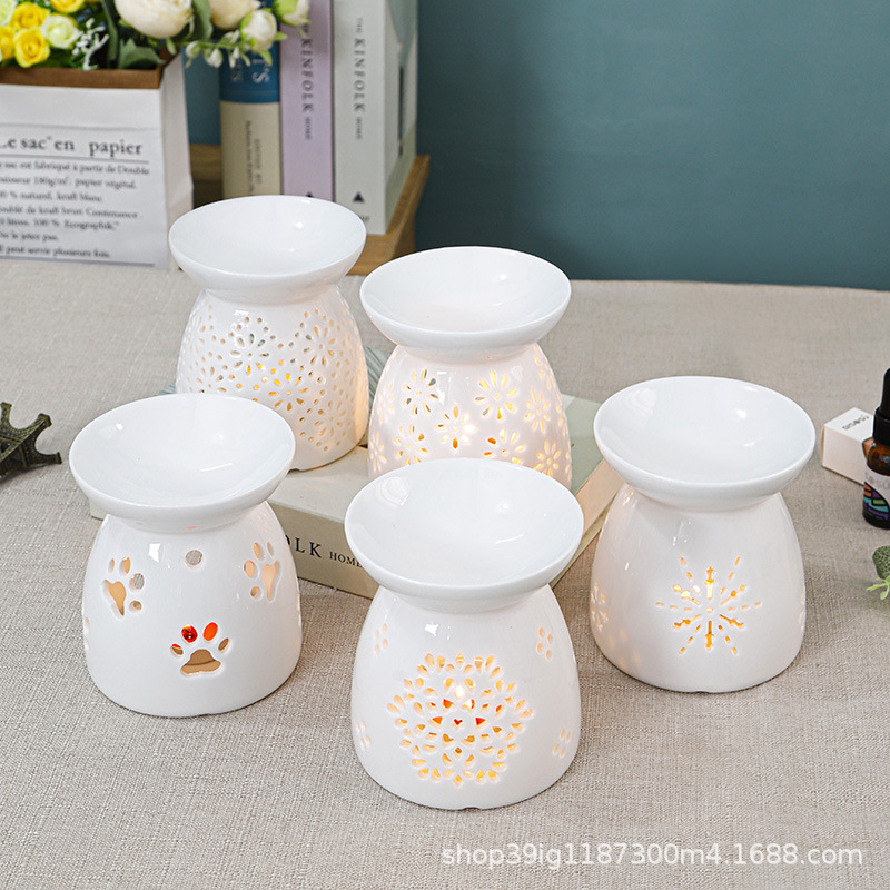 horno de aroma de cerámica transfronteriza vela hueca aceite esencial lámpara de aroma creativa hogar azul porcelana lámpara de noche artesanía