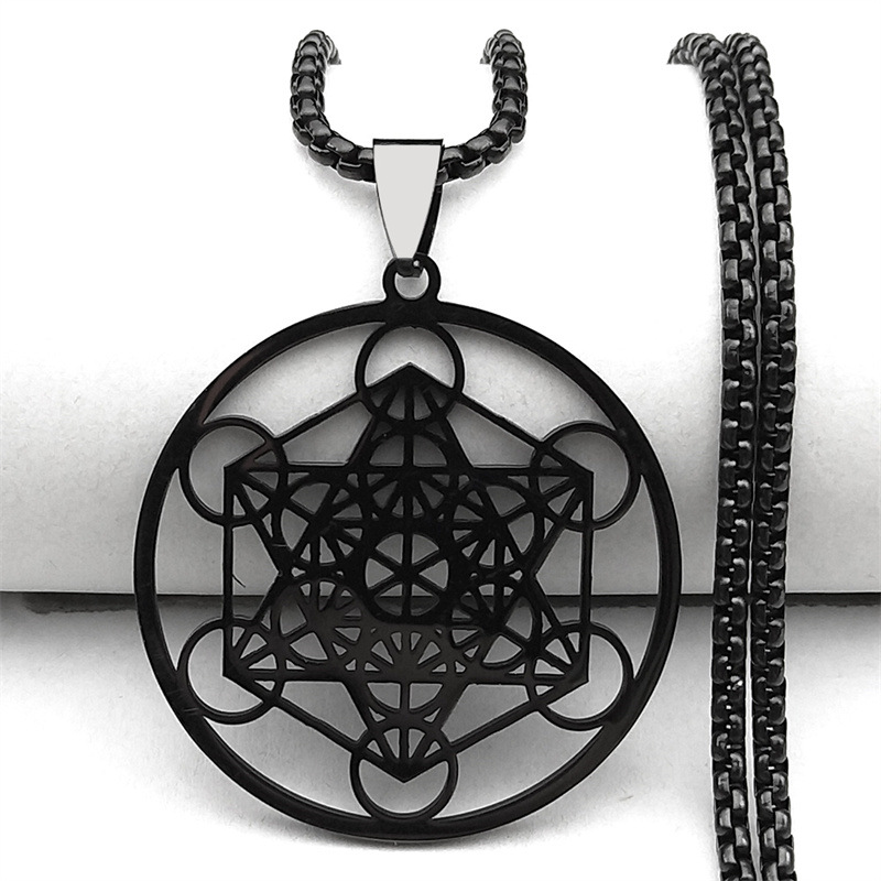 Collana unisex in acciaio inossidabile con sigillo dell'angelo in titanio Metatron, stile geometrico Kabbalah Garden_voghion.com