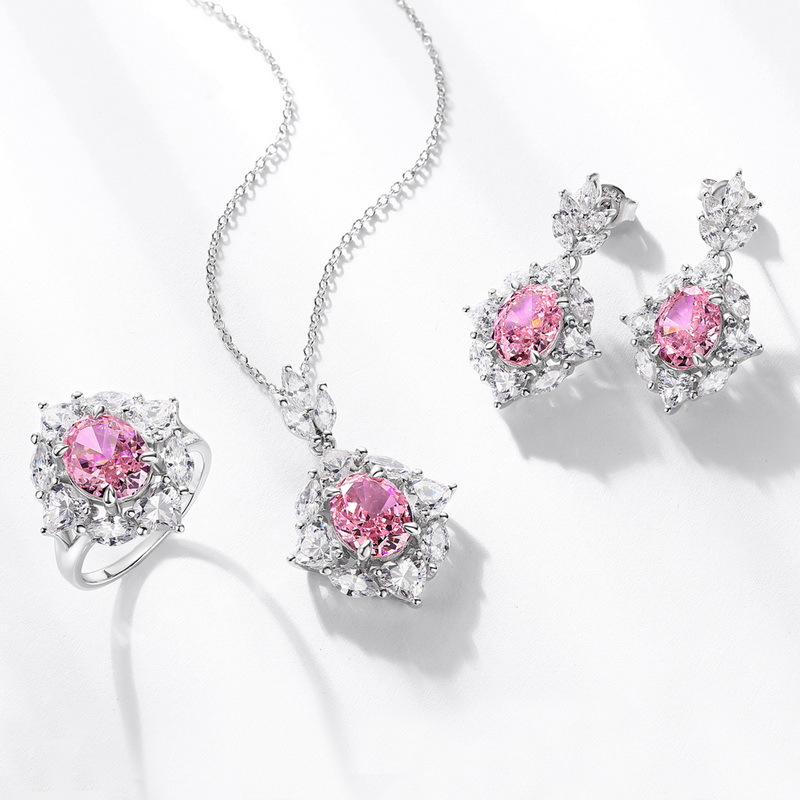 Wilsheng joyería nueva plata esterlina S925 alto carbono diamante colgante exquisita moda Rosa hielo flor corte alto carbono diamante collar