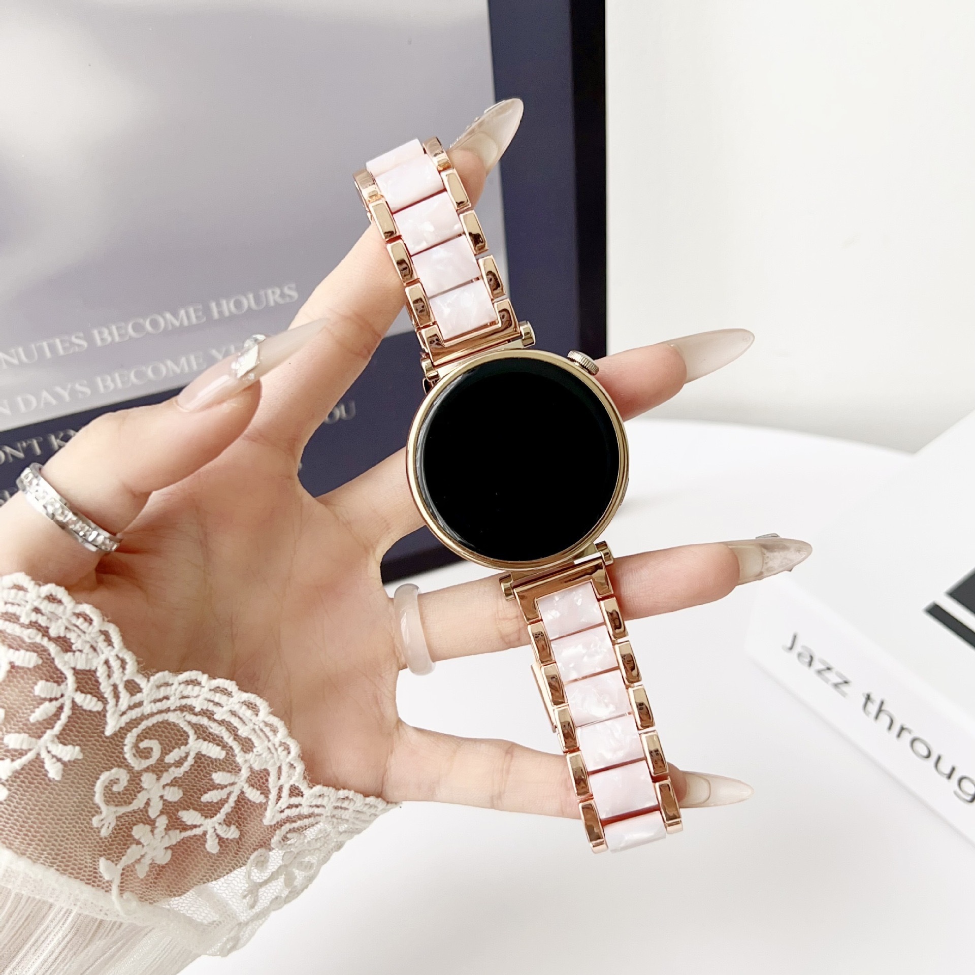 for huawei watchgt4/5 three beads watch strap metal resin samsung watch4 watch strap gt3 female 2