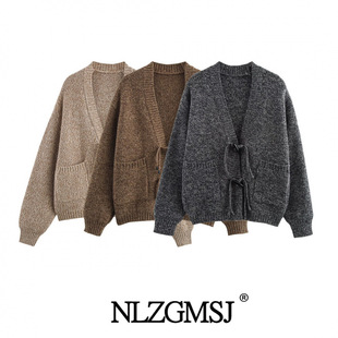 2025 Spring New Women's Clothing European and American Style Fashion Floric Yarn Handmade Buckle Knitted Cardigan Sweater Jacket