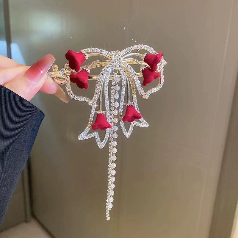 Заколка для волос (Pilsan) Orchid Tassel свадебный аксессуар для волос, металл и стрази, красный цветок