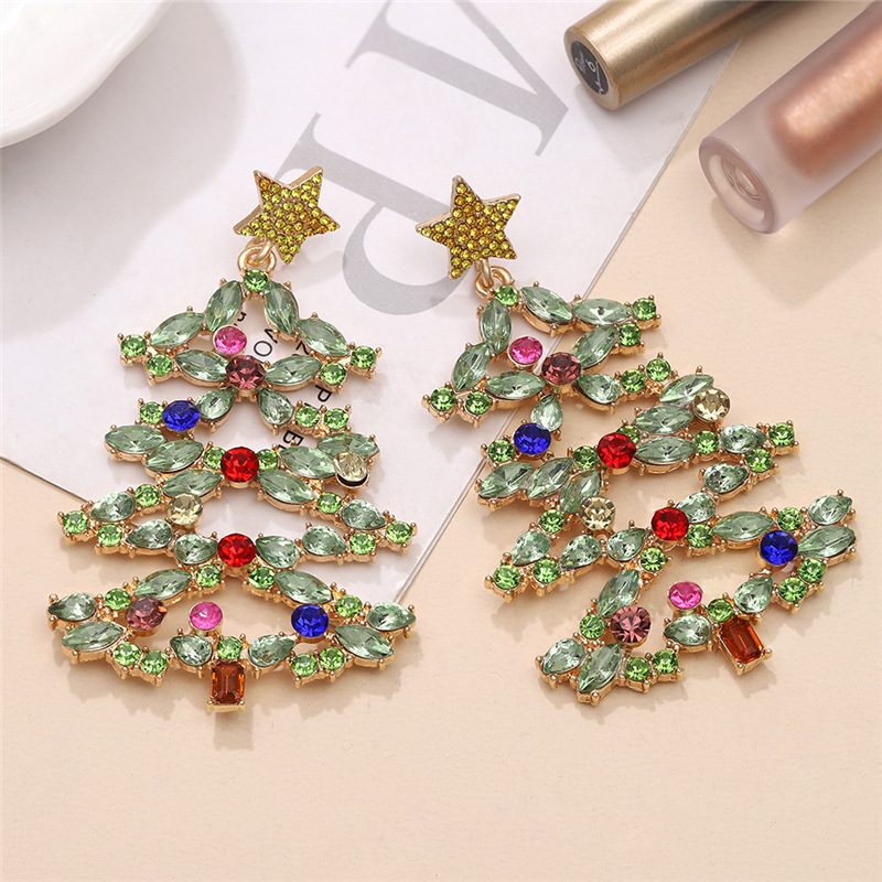 Christmas Festival 1 Pair Christmas Simple Style Classic Style Cartoon Character Christmas Tree Inlay Alloy Rhinestones Drop Earrings