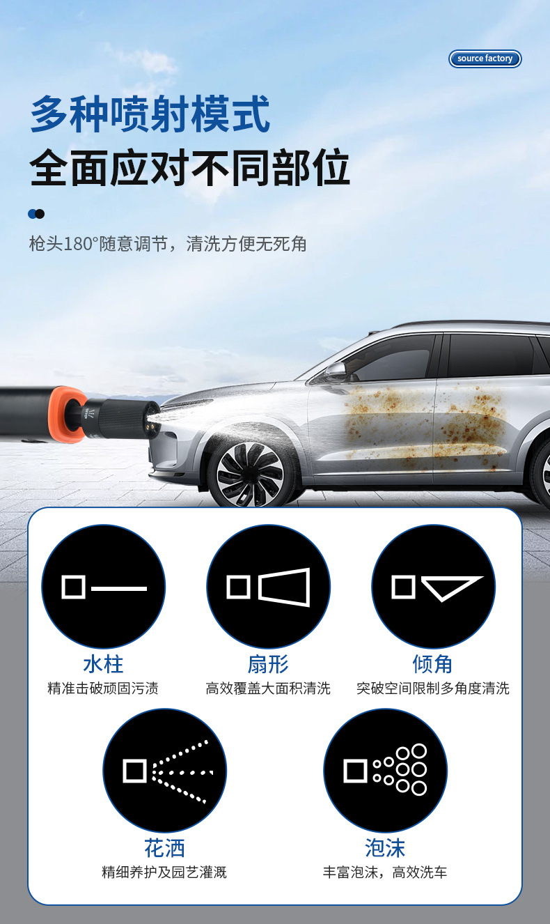 New foldable water gun, mini portable water gun, mini car washer, household wireless high-pressure water gun, wholesale with power display