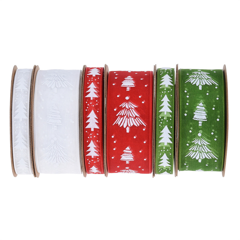 Navidad transfronteriza ribbon decoración de pastel impresa ribbon de árbol de Navidad gaza caja de regalo material ramo