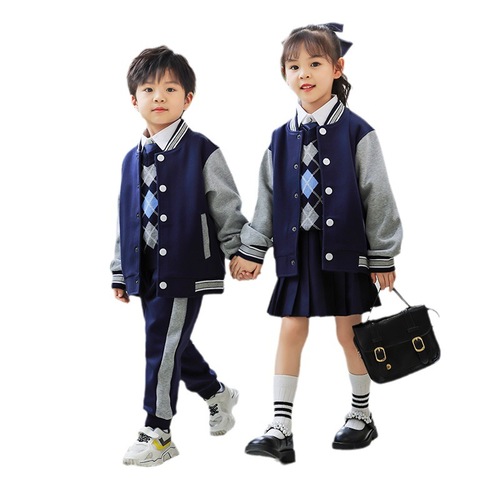 School uniform set for spring and autumn, pure cotton purple British college style baseball uniform for primary and secondary school students, class uniform, kindergarten children's uniform