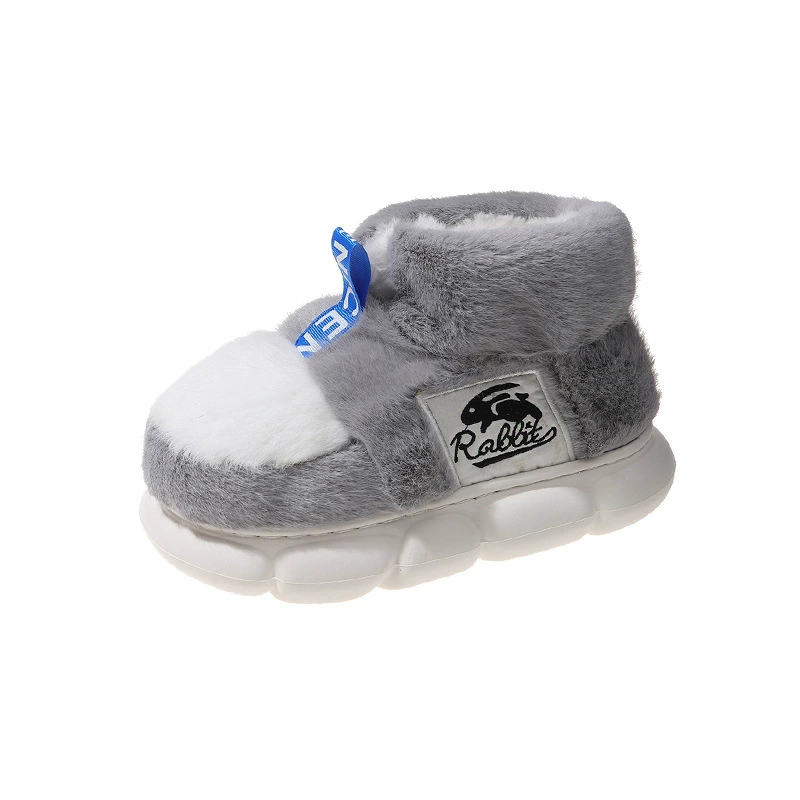 High-top cotton slippers for men, winter warm plus velvet heel, home indoor thick-soled cotton shoes, snow boots for outer wear