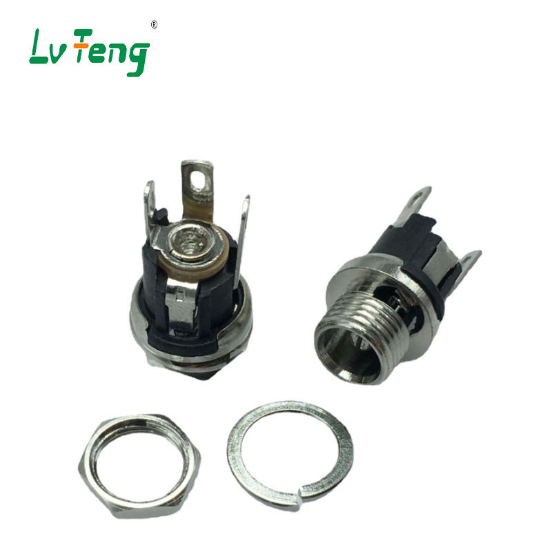 DC-025M外径5.5*2.1/2.5带螺纹铜绿丰电源插座选配防水帽DC母座